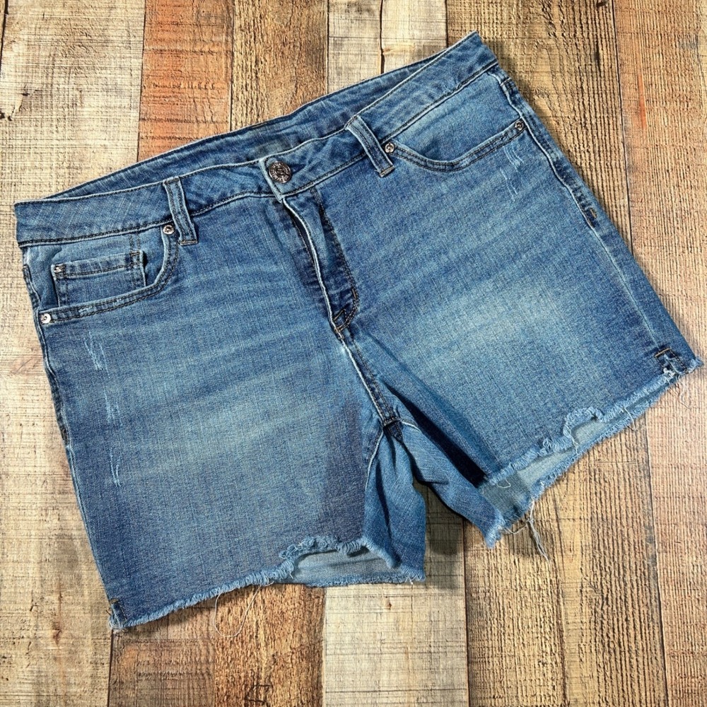 Seven7 Blue  Distressed Raw Hem Denim Cut Off Jean Shorts Size 12 Cotton Blend